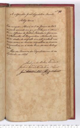 Autógrafo da Lei de 16-09-1828 sobre a Revogação do Alvará de 05-01-1757 na parte referente aos Ministros ou Oficiais de Justiça, Fazenda e Guerra