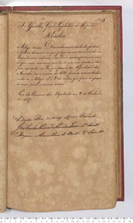 Autógrafo da Resolução de 09-10-1827 sobre a Autorização de desarme das embarcações