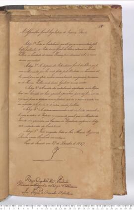 Autógrafo de 27-09-1827 do Decreto da Assembleia Geral Legislativa sobre as Contribuições Arrecadadas pela Intendência Geral da Polícia