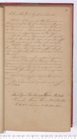 Autógrafo do Projeto de Lei de 20-06-1843 sobre Elevação da Comarca do Alto Amazonas à categoria de Província do Amazonas