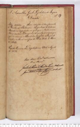 Autógrafo da Lei de 23-08-1828 sobre a Redução dos Direitos de Baldeação e Reexportação de Mercadorias importadas