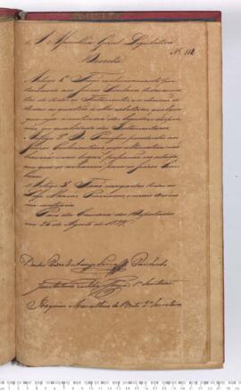 Autógrafo da Lei de 26-08-1829 sobre o Pertencimento exclusivo aos Juízes Seculares todas as contas de Testamento e decisões relativas