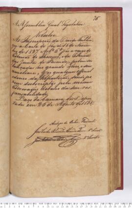 Autógrafo da Resolução de 26-08-1828 sobre a Determinação liberando qualquer oficial idôneo, do Tesouro Nacional ou Juntas de Fazendas, fazer Inscrições da Dívida Pública no Grande Livro