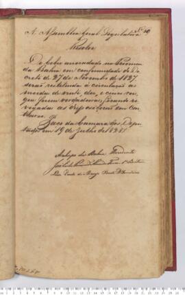 Autógrafo da Resolução de 19-07-1828 sobre a Restituição das moedas de cobre arrecadadas na Província da Bahia