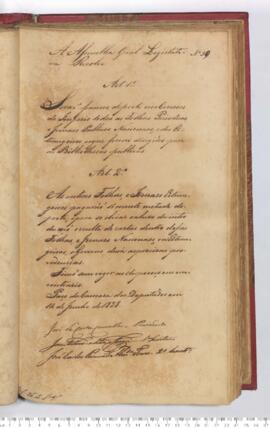 Autógrafo da Resolução de 14-06-1828 sobre a Isenção de portes nos Correios do Império, todos periódicos, jornais públicos nacionais e estrangeiros dirigidos às Bibliotecas Públicas