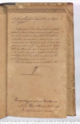 Autógrafo de 03-11-1827 do Projeto de Resolução de 09-10-1827 aprovado pela Câmara dos Deputados e remetido à Câmara dos Senadores sobre a Autorização para o Governo Desarmar, Construir ou Comprar e Armar os Navios como julgar conveniente