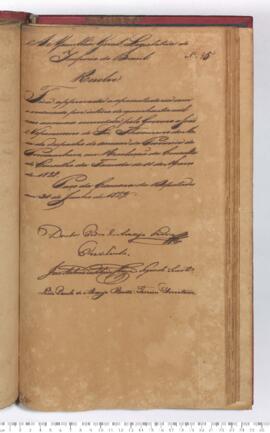 Autógrafo da Resolução de 30-06-1829 sobre a Concessão de aposentadoria a João Nepomuceno de Sá.