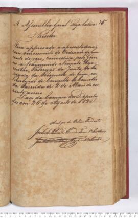Autógrafo da Resolução de 26-08-1828 sobre a Aprovação de aposentadoria concedida à Raymundo Nonnato Hyacintho, Escrivão da Junta de Fazenda da Província de Goiás