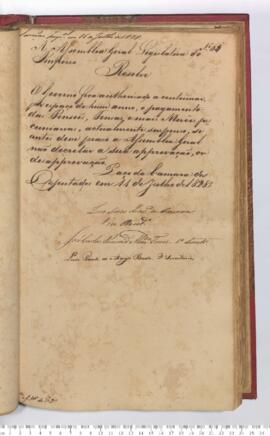 Autógrafo da Resolução de 11-07-1828 sobre o Retorno dos pagamentos de Pensões, Tença e Mercês Pecuniárias no período de um ano