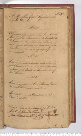 Autógrafo da Lei de 27-10-1827 sobre a Construção de um canal na Província de São Luiz do Maranhão
